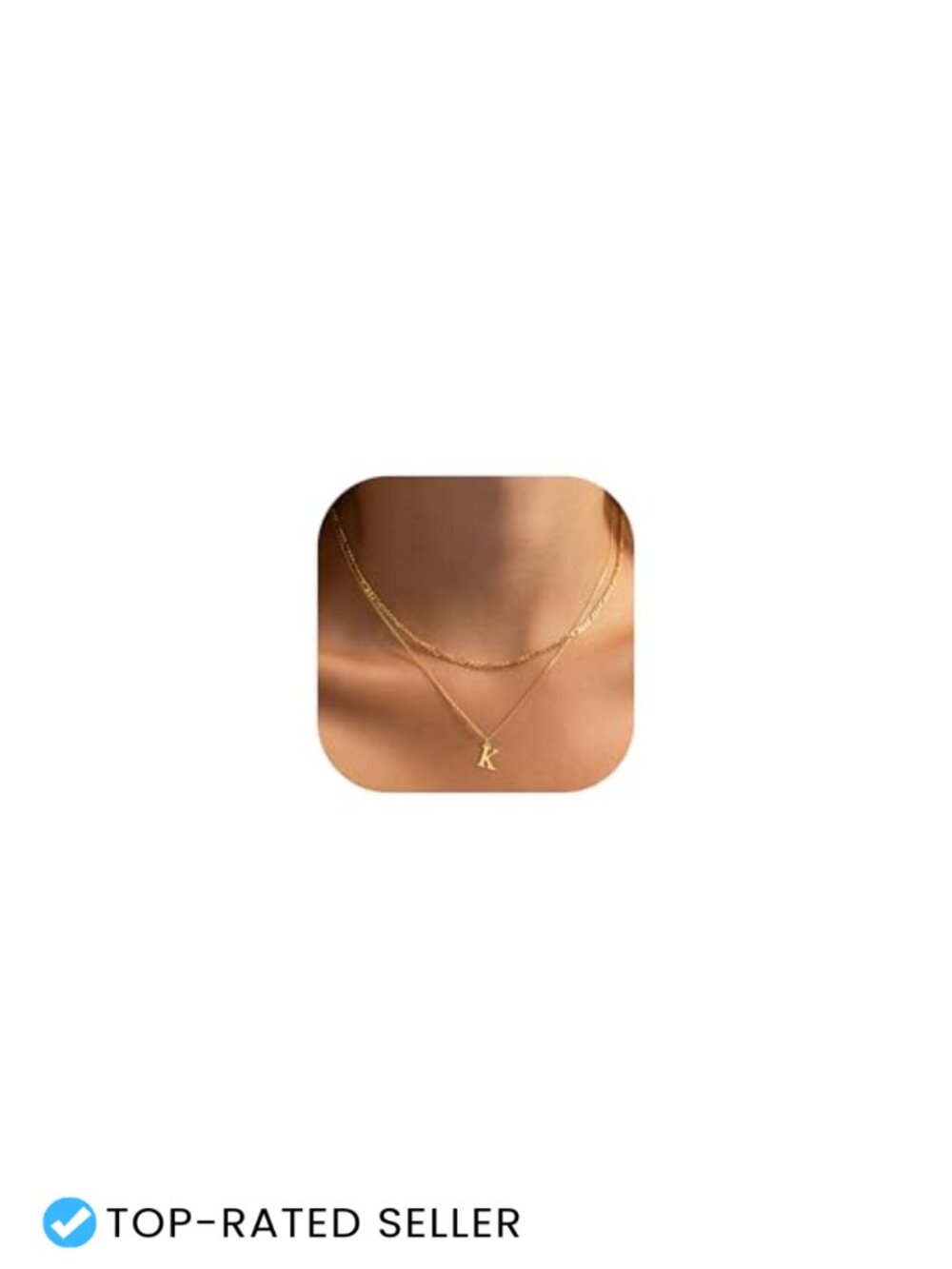 Dainty 14k Gold Plated Initial Pendant Necklace Layered Figaro Chain Jewelry